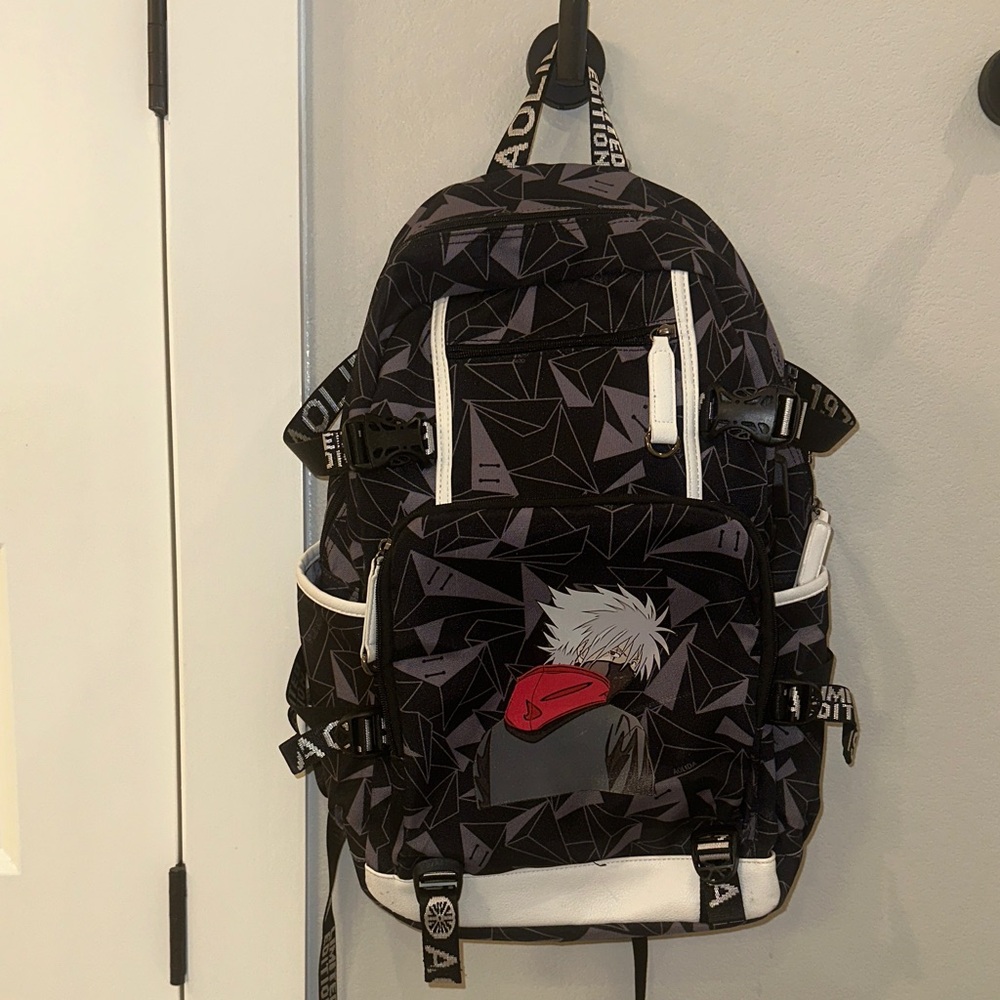 VGUC Naruto Kakashi Teen Anime Backpack Stylish Black & White School Backpack
